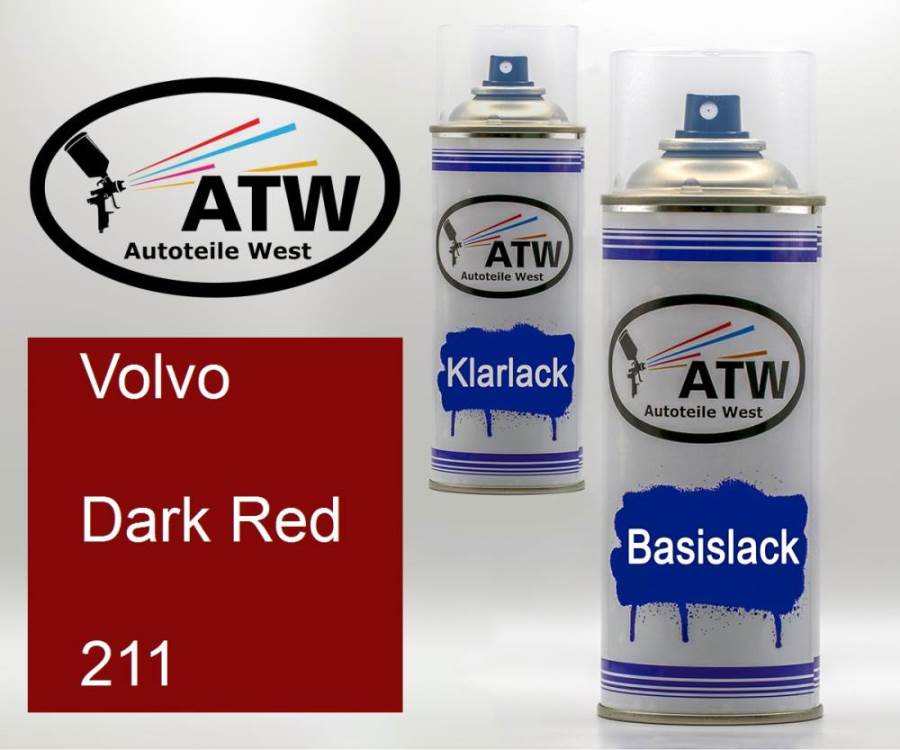 Volvo, Dark Red, 211: 400ml Sprühdose + 400ml Klarlack - Set, von ATW Autoteile West.
